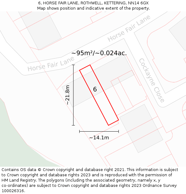 6, HORSE FAIR LANE, ROTHWELL, KETTERING, NN14 6GX: Plot and title map