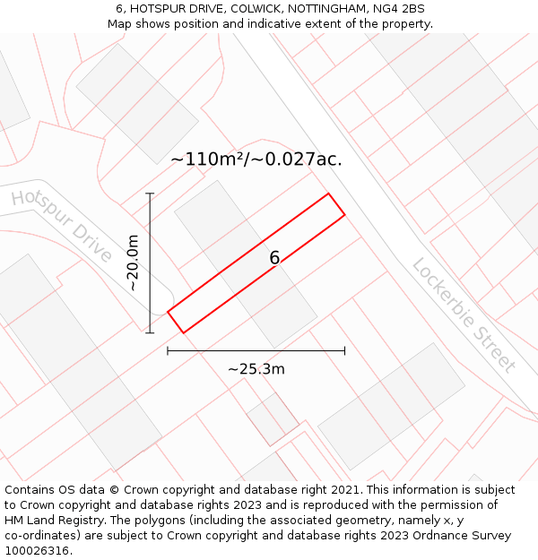 6, HOTSPUR DRIVE, COLWICK, NOTTINGHAM, NG4 2BS: Plot and title map