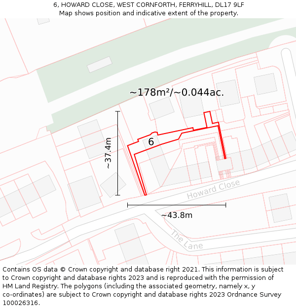 6, HOWARD CLOSE, WEST CORNFORTH, FERRYHILL, DL17 9LF: Plot and title map