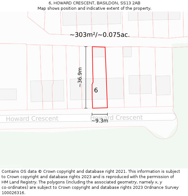 6, HOWARD CRESCENT, BASILDON, SS13 2AB: Plot and title map