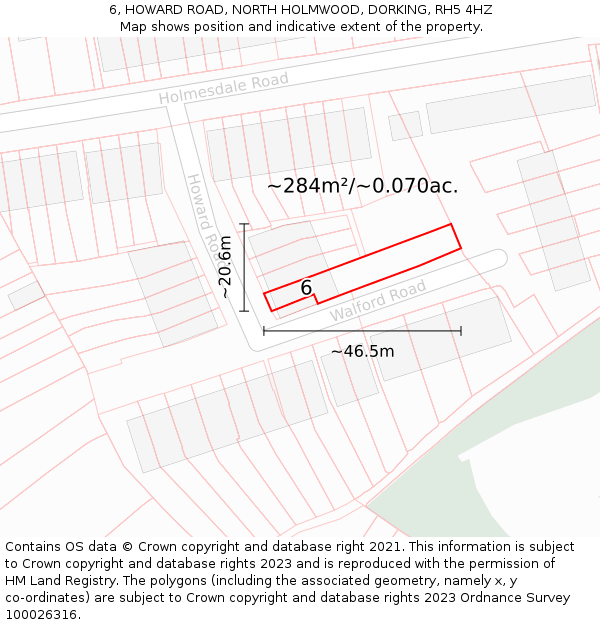 6, HOWARD ROAD, NORTH HOLMWOOD, DORKING, RH5 4HZ: Plot and title map