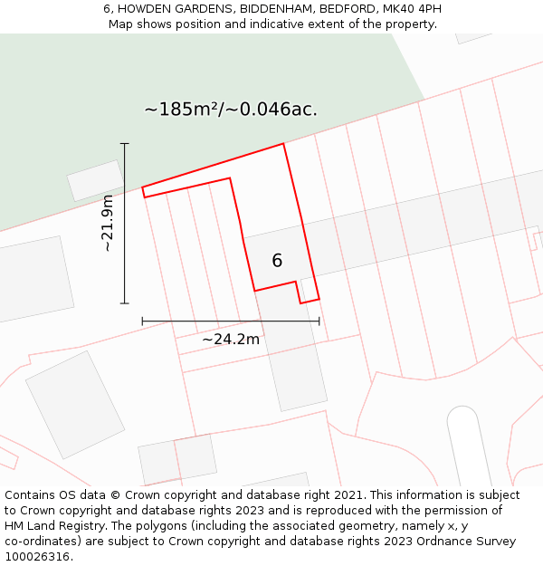 6, HOWDEN GARDENS, BIDDENHAM, BEDFORD, MK40 4PH: Plot and title map