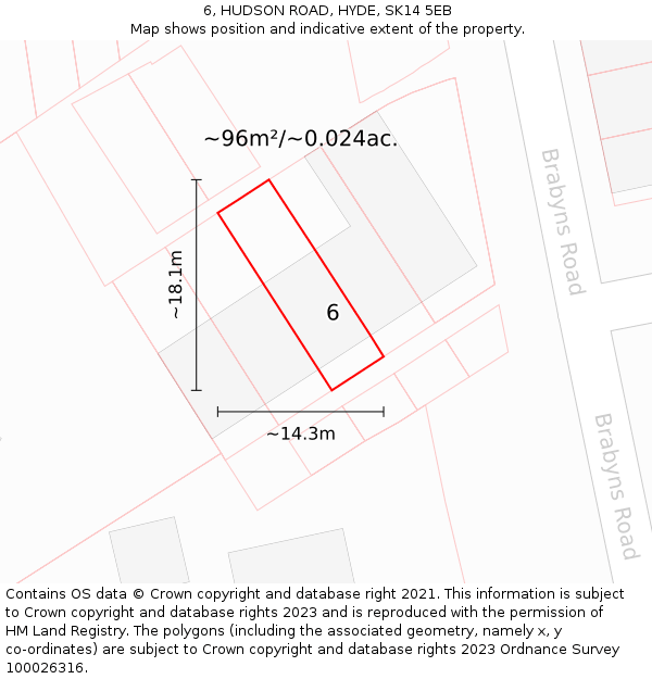 6, HUDSON ROAD, HYDE, SK14 5EB: Plot and title map