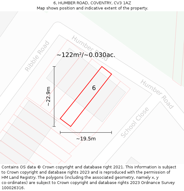6, HUMBER ROAD, COVENTRY, CV3 1AZ: Plot and title map