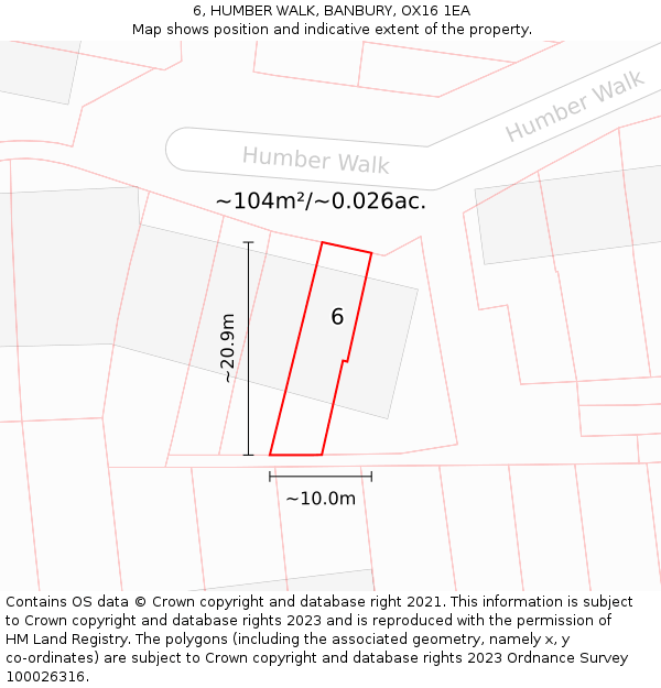 6, HUMBER WALK, BANBURY, OX16 1EA: Plot and title map
