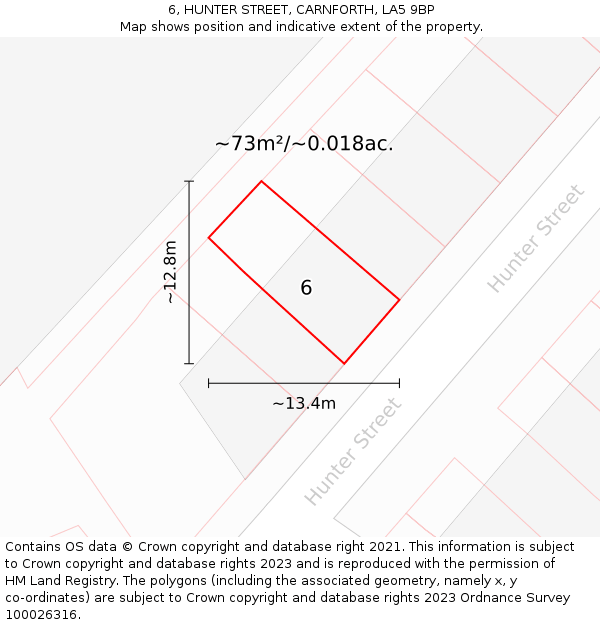 6, HUNTER STREET, CARNFORTH, LA5 9BP: Plot and title map