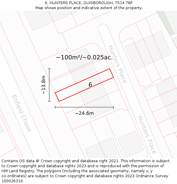 6, HUNTERS PLACE, GUISBOROUGH, TS14 7BF: Plot and title map