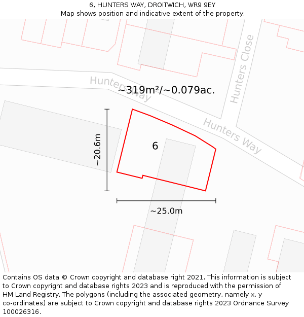 6, HUNTERS WAY, DROITWICH, WR9 9EY: Plot and title map