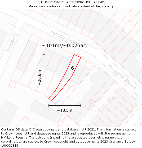 6, HUNTLY GROVE, PETERBOROUGH, PE1 4DJ: Plot and title map