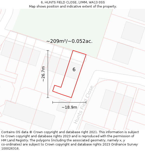 6, HUNTS FIELD CLOSE, LYMM, WA13 0SS: Plot and title map