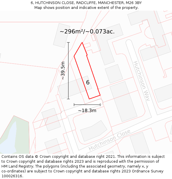 6, HUTCHINSON CLOSE, RADCLIFFE, MANCHESTER, M26 3BY: Plot and title map