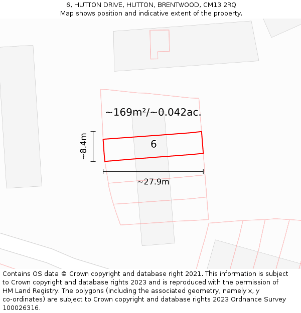 6, HUTTON DRIVE, HUTTON, BRENTWOOD, CM13 2RQ: Plot and title map