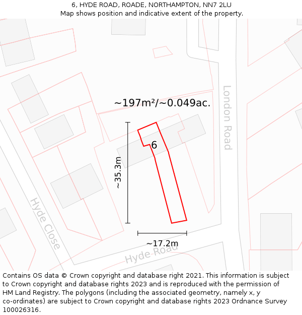6, HYDE ROAD, ROADE, NORTHAMPTON, NN7 2LU: Plot and title map