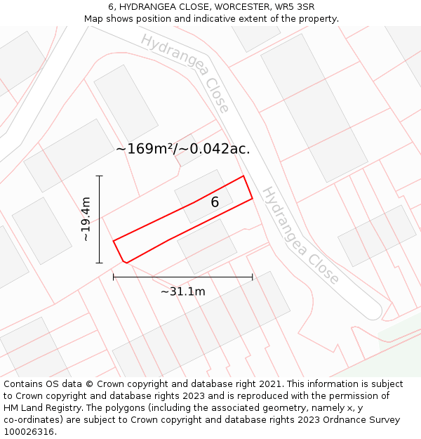 6, HYDRANGEA CLOSE, WORCESTER, WR5 3SR: Plot and title map