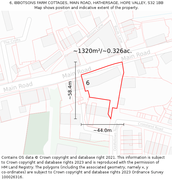 6, IBBOTSONS FARM COTTAGES, MAIN ROAD, HATHERSAGE, HOPE VALLEY, S32 1BB: Plot and title map