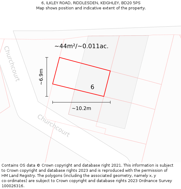 6, ILKLEY ROAD, RIDDLESDEN, KEIGHLEY, BD20 5PS: Plot and title map