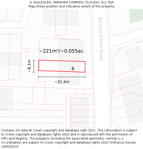 6, INGLEGLEN, FARNHAM COMMON, SLOUGH, SL2 3QA: Plot and title map