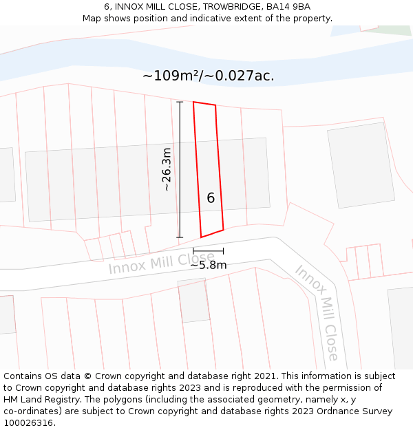 6, INNOX MILL CLOSE, TROWBRIDGE, BA14 9BA: Plot and title map