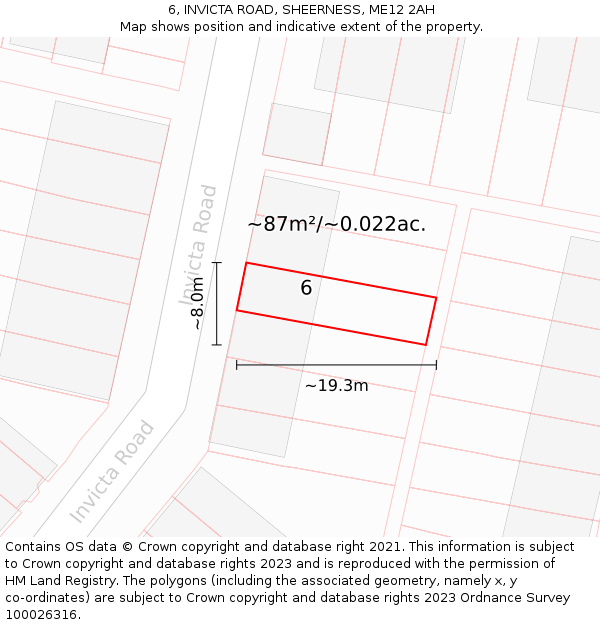 6, INVICTA ROAD, SHEERNESS, ME12 2AH: Plot and title map