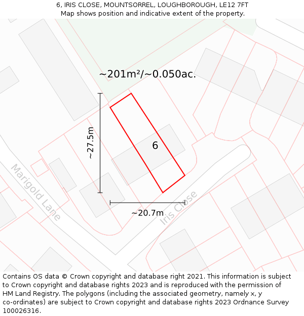 6, IRIS CLOSE, MOUNTSORREL, LOUGHBOROUGH, LE12 7FT: Plot and title map
