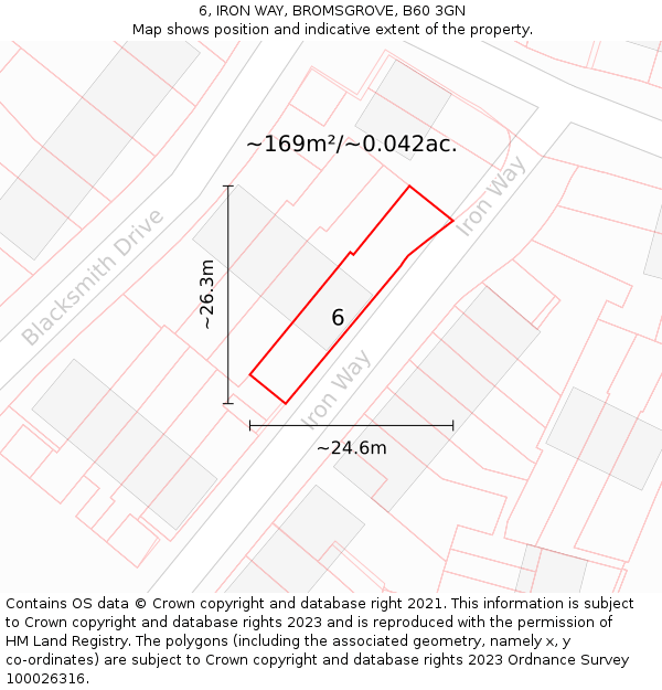 6, IRON WAY, BROMSGROVE, B60 3GN: Plot and title map