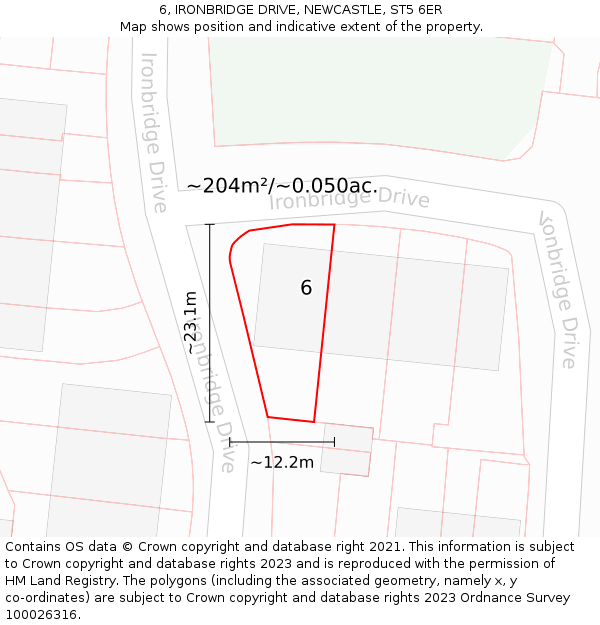 6, IRONBRIDGE DRIVE, NEWCASTLE, ST5 6ER: Plot and title map