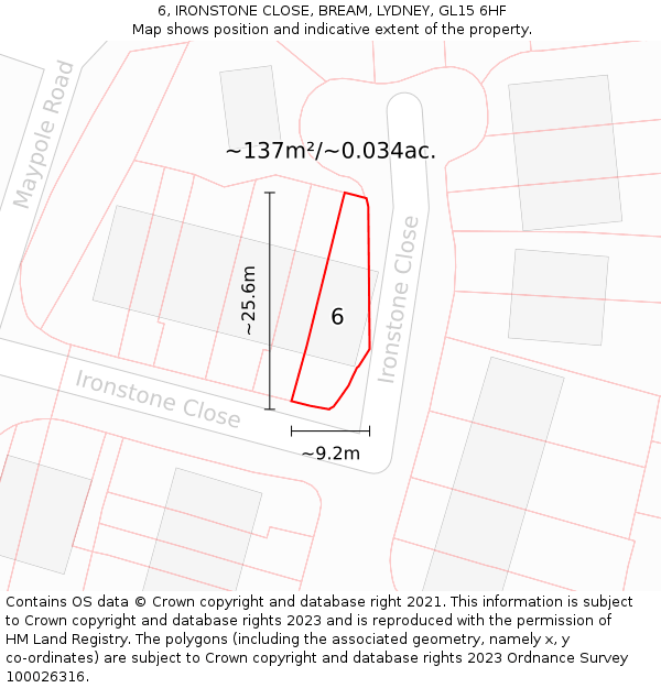 6, IRONSTONE CLOSE, BREAM, LYDNEY, GL15 6HF: Plot and title map