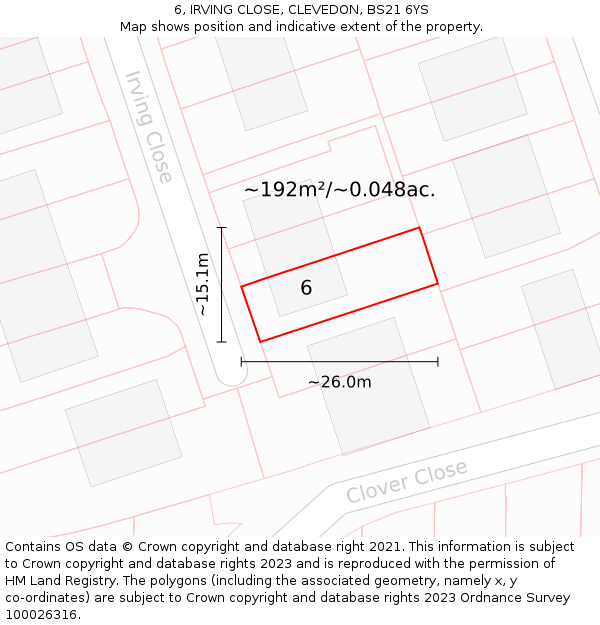 6, IRVING CLOSE, CLEVEDON, BS21 6YS: Plot and title map