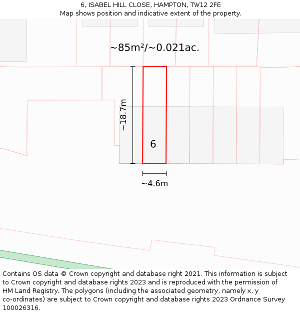 6, ISABEL HILL CLOSE, HAMPTON, TW12 2FE: Plot and title map