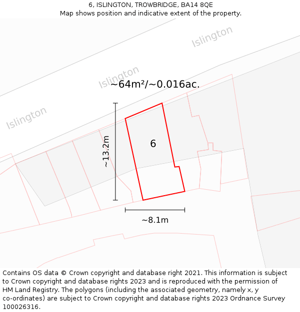 6, ISLINGTON, TROWBRIDGE, BA14 8QE: Plot and title map