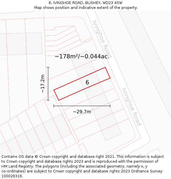 6, IVINGHOE ROAD, BUSHEY, WD23 4SW: Plot and title map