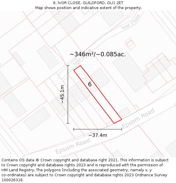 6, IVOR CLOSE, GUILDFORD, GU1 2ET: Plot and title map