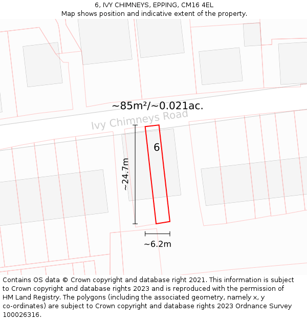6, IVY CHIMNEYS, EPPING, CM16 4EL: Plot and title map