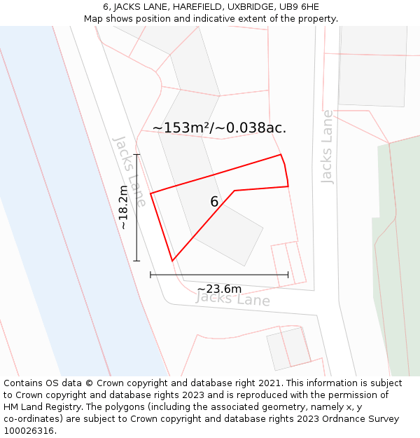 6, JACKS LANE, HAREFIELD, UXBRIDGE, UB9 6HE: Plot and title map
