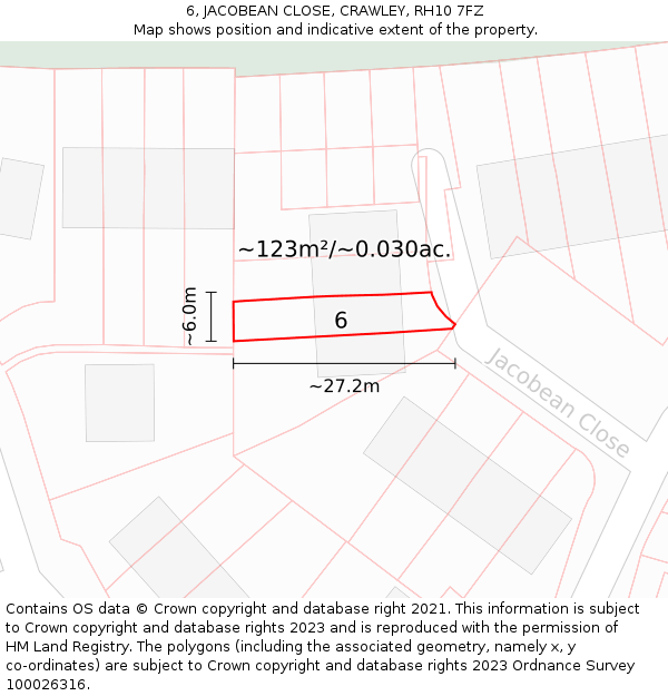 6, JACOBEAN CLOSE, CRAWLEY, RH10 7FZ: Plot and title map