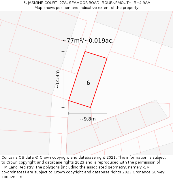 6, JASMINE COURT, 27A, SEAMOOR ROAD, BOURNEMOUTH, BH4 9AA: Plot and title map