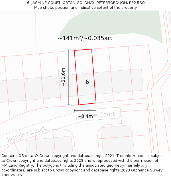 6, JASMINE COURT, ORTON GOLDHAY, PETERBOROUGH, PE2 5SQ: Plot and title map