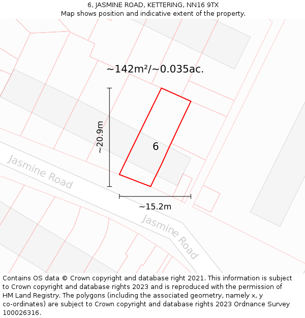 6, JASMINE ROAD, KETTERING, NN16 9TX: Plot and title map