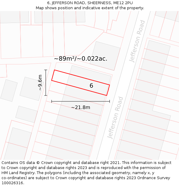 6, JEFFERSON ROAD, SHEERNESS, ME12 2PU: Plot and title map