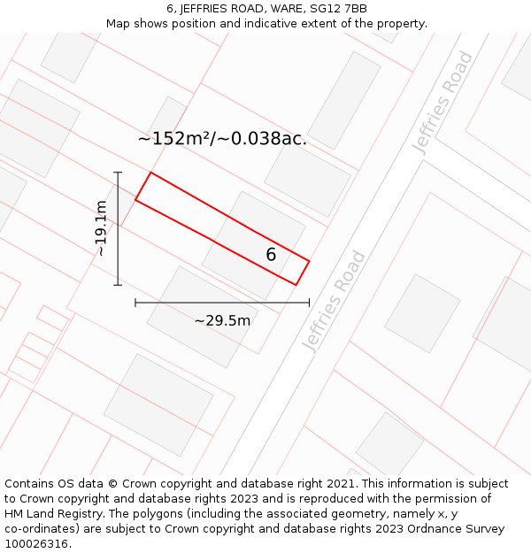 6, JEFFRIES ROAD, WARE, SG12 7BB: Plot and title map