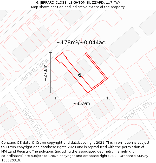 6, JERRARD CLOSE, LEIGHTON BUZZARD, LU7 4WY: Plot and title map