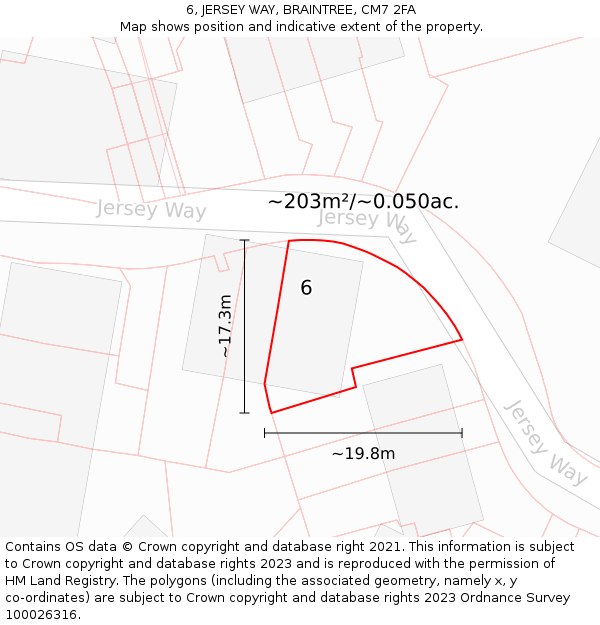 6, JERSEY WAY, BRAINTREE, CM7 2FA: Plot and title map