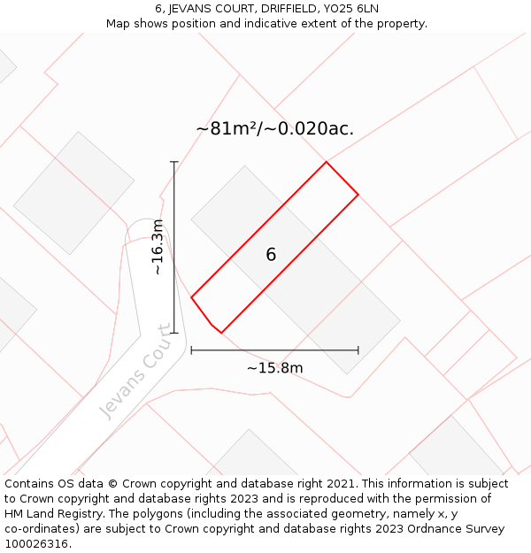 6, JEVANS COURT, DRIFFIELD, YO25 6LN: Plot and title map
