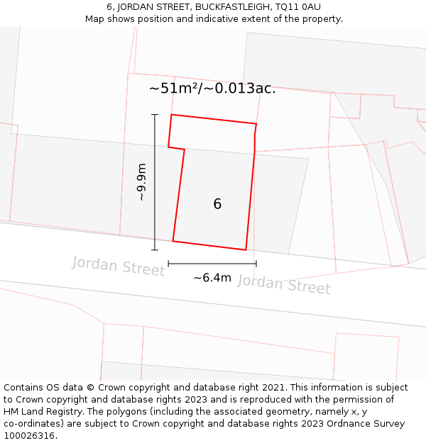 6, JORDAN STREET, BUCKFASTLEIGH, TQ11 0AU: Plot and title map