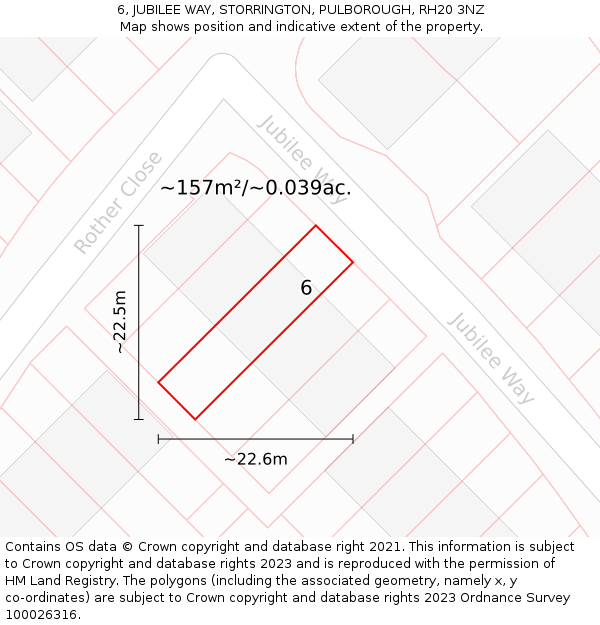 6, JUBILEE WAY, STORRINGTON, PULBOROUGH, RH20 3NZ: Plot and title map