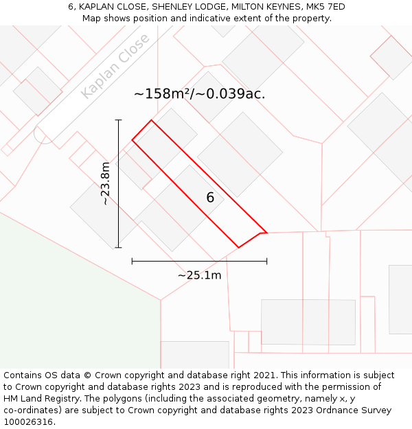 6, KAPLAN CLOSE, SHENLEY LODGE, MILTON KEYNES, MK5 7ED: Plot and title map
