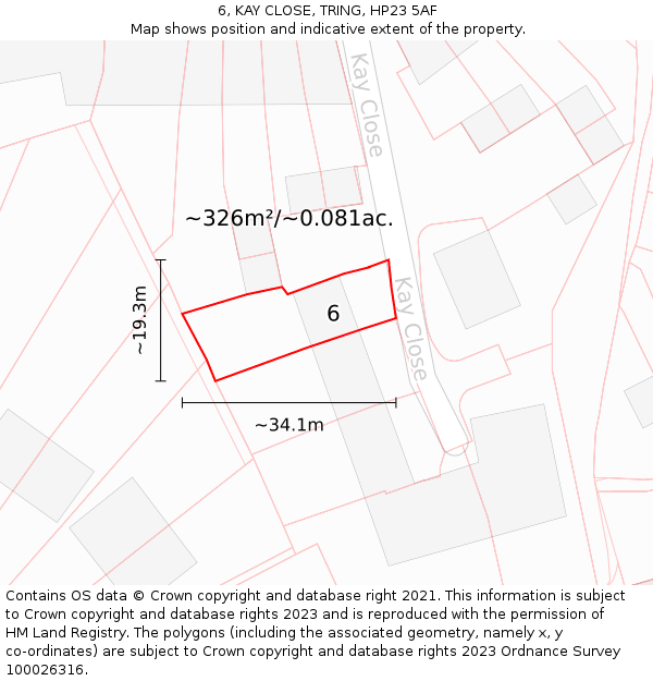 6, KAY CLOSE, TRING, HP23 5AF: Plot and title map