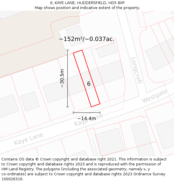 6, KAYE LANE, HUDDERSFIELD, HD5 8XP: Plot and title map