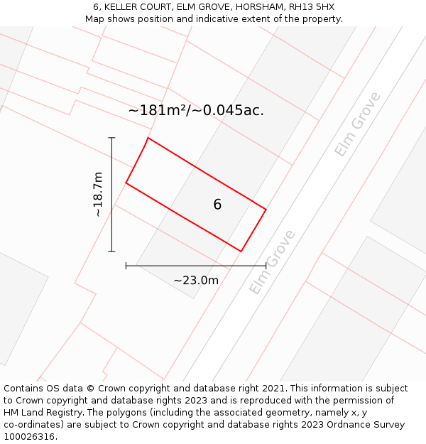 6, KELLER COURT, ELM GROVE, HORSHAM, RH13 5HX: Plot and title map