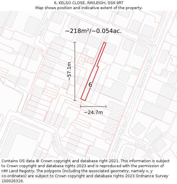 6, KELSO CLOSE, RAYLEIGH, SS6 9RT: Plot and title map